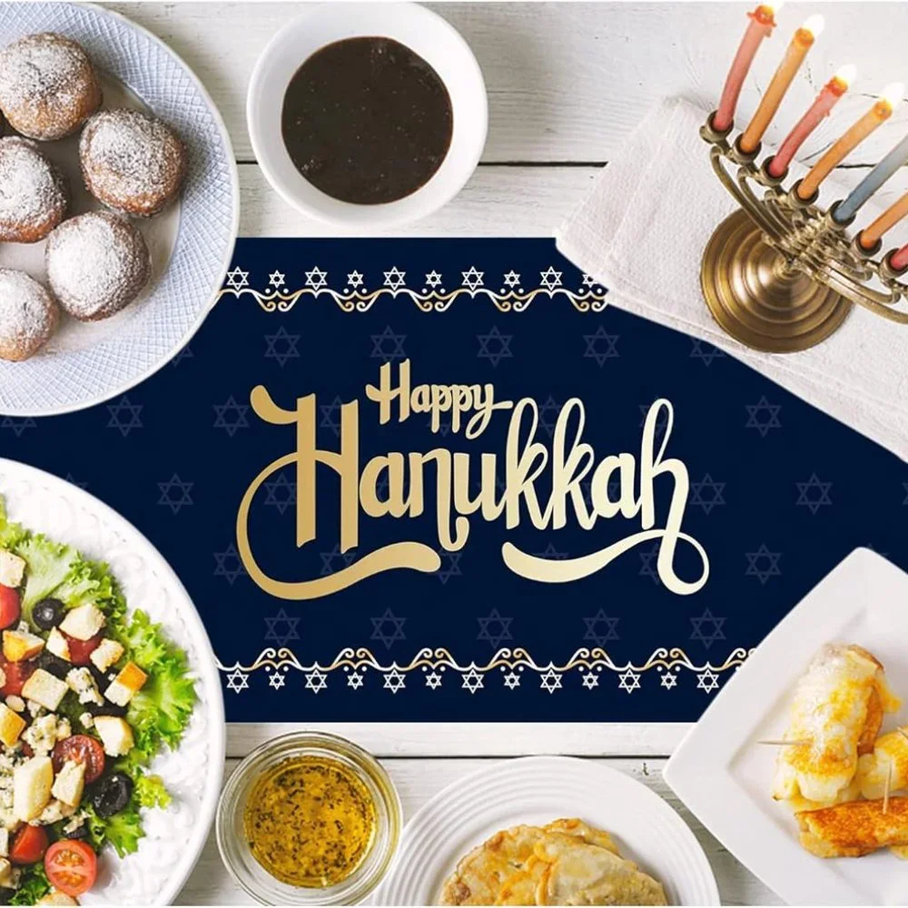 2 Pack Hanukkah Table Runner -12 x71 Jewish Chanukah Table Decoration with Tasse